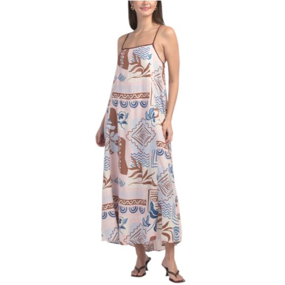 LABEL OF LOVE Linen Blend Electra Contrast Bind Maxi Cover-up Dress